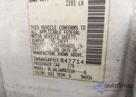 2012 Nissan Maxima 3.5 Sv из США, поврежденный, VIN 1N4AA5AP5CC847714